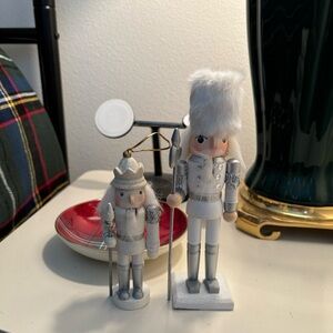 Set of two white, silver and diamond nutcrackers